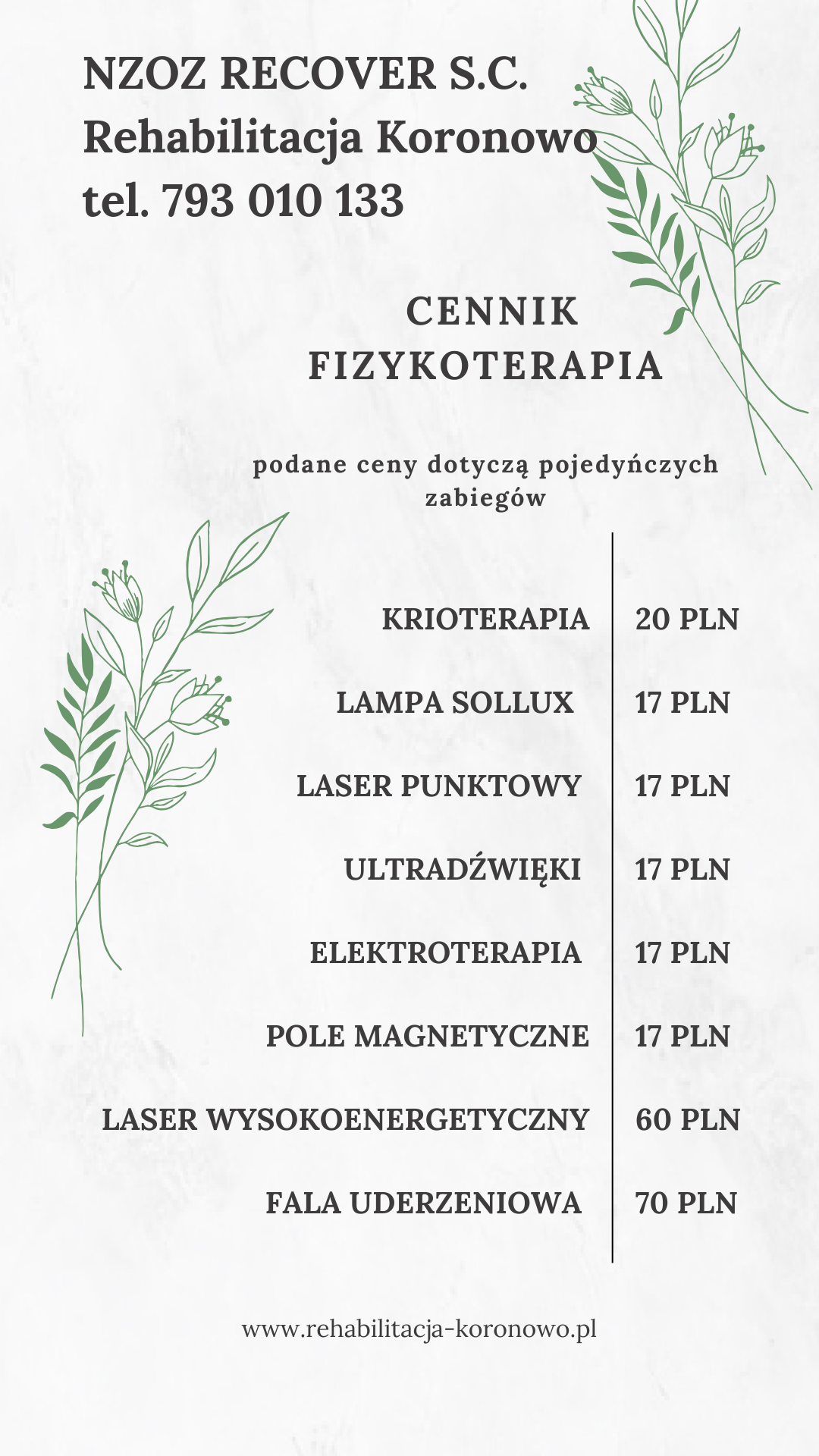 Cennik Fizykoterapia